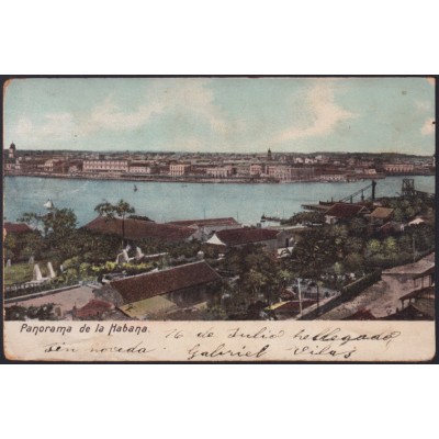 POS-1822 CUBA POSTCARD 1903 LANDSCAPE OF HAVANA HARBOR TO SPAIN.