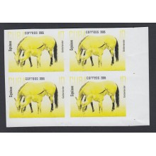 2005.167 CUBA 2005 MNH IMPERFORATE PROOF BLOCK OF 4. WITHOUT BLACK COLOR. ERROR. CABALLOS. HORSE.