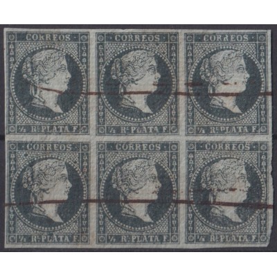 1855-308 CUBA SPAIN ANTILLES PUERTO RICO 1855 ½ r GREEN WHITE PAPER BLOCK 6.