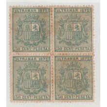 1875-25 CUBA ESPAÑA SPAIN. ANTILLAS. REPUBLICA. 1875. Ed.33. 50c. VERDE. NUEVO GOMA ORIGINAL. BLOCK 4.