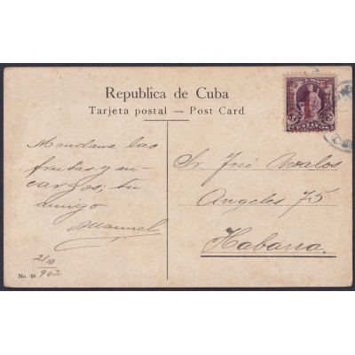 1902-H-32 CUBA REPUBLICA 1902 INVERTED OVERPRINT POSTCARD. SOLD AS IS.