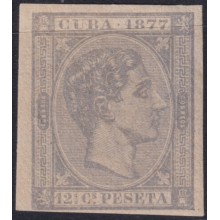 1877-154 CUBA ANTILLES 1877 12 ½ c MH ALFONSO XII IMPERFORATED.