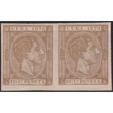 1878-219 CUBA ANTILLES 1878 12 ½ c MH ALFONSO XII IMPERFORATED PAIR.