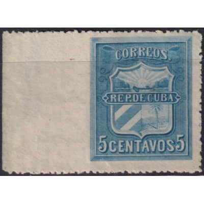 1896-302 CUBA 1896 MAMBI MAIL 5c LEFT IMPERFORATED CORNER ERROR.