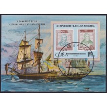 1987.106 CUBA 1987 USED X PHILATELIC EXPO MARITIME MAIL SHIP PAQUEBOT IMPERFORATED SHEET