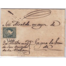 1856-H-20.* CUBA ESPAÑA SPAIN. ISABEL II. 1856. Ed.Ant.4. SOBRE ½ r. MARCA PARRILA DE LINEAS GRUESAS. 1860.