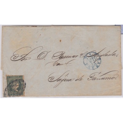 1856-H-23.* CUBA ESPAÑA SPAIN. ISABEL II. 1856. Ed.Ant.4. SOBRE ½ r. MARCA HABANA *** AZUL. 1857.