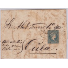 1857-H-114.* CUBA ESPAÑA SPAIN. ISABEL II. 1857. Ed.Ant.7. SOBRE ½ r. MARCA FECHADOR HABANA CANCELANDO SELLO