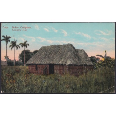 POS-1866 CUBA POSTCARD 1931 RMS CANCEL RAILROAD TO USA. COUNTRY HUT.
