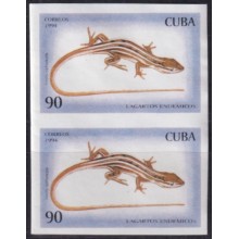 1994.347 CUBA 1994 90c IMPERFORATED PROOF LIZARD LAGARTO GECKO PAIR NO GUM.