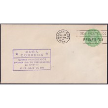 1949-EP-193 CUBA REPUBLICA 1949 1c J. MIRO FDC VIOLET COVER POSTAL STATIONERY.