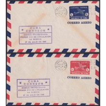 1949-EP-195 CUBA REPUBLICA 1949 5c+8c AIRMAIL AIRPLANE FDC VIOLET COVER POSTAL STATIONERY.