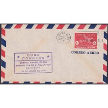 1949-EP-197 CUBA REPUBLICA 1949 8c AIRMAIL AIRPLANE FDC VIOLET COVER POSTAL STATIONERY.