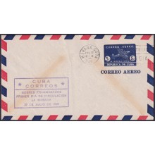 1949-EP-198 CUBA REPUBLICA 1949 5c AIRMAIL AIRPLANE FDC VIOLET COVER POSTAL STATIONERY.