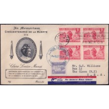 1951-FDC-251 CUBA REPUBLICA 1951 FDC 50th ANNIV OF DEATH CLARA LOUISE MAASS BLOCK 4 TO USA.