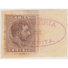 1884-59. CUBA SPAIN 1884. 10c WITH POSTAL MARK OF CARTERÍA DE VEGUITA.. UNCATALOGUED.