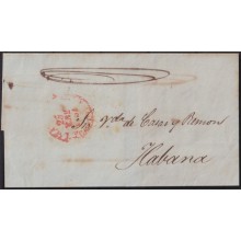 PREFI-803 ESPAÑA SPAIN 1851 COVER TO CUBA “EMPRESA. ESPAÑA” YELLOW POSTMARK.