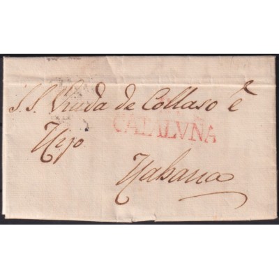 PREFI-807 ESPAÑA SPAIN 1834 “CATALUÑA” BARCELONA COVER TO CUBA “E” POSTMARK OF MARITIME EMPRESA.