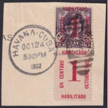 1902-170 CUBA REPUBLICA 1902 1c FRAGMENTO USADO EN PRIMER DIA FDC.