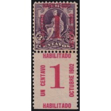 1902-171 CUBA REPUBLICA 1902 1c MNH CON PIE DE IMPRENTA HABILITADO.