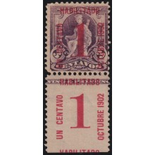 1902-172 CUBA REPUBLICA 1902 1c MNH CON PIE DE IMPRENTA HABILITADO.
