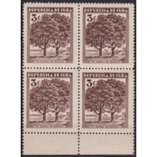1933-110 CUBA REPUBLICA 1933 MNH 3c MANGOS DE BARAGUA. BLOCK DE 4 CON ERROR AUSENCIA DE PALMA.