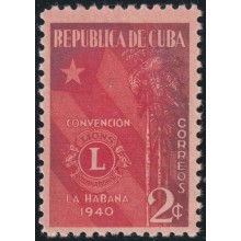 1940-385 CUBA REPUBLICA 1940 MH LIONS CLUB PALM & CUBAN FLAG.