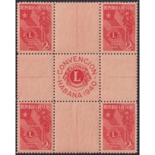 1940-395 CUBA REPUBLICA 1940 MNH LIONS CLUB PALM & CUBAN FLAG CENTER OF SHEET.