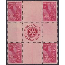 1940-389 CUBA REPUBLICA 1940 NO GUM ROTARY CLUB PALM & CUBAN FLAG CENTER OF SHEET.
