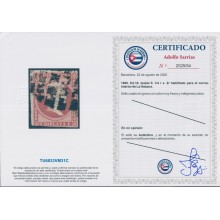 1860-123 CUBA SPAIN 1860 Y ¼ INTERNAL MAIL CORREO INTERIOR POSTAL FORGERY WITH AUTENTICITY CERTIFICATE. NO GUM.