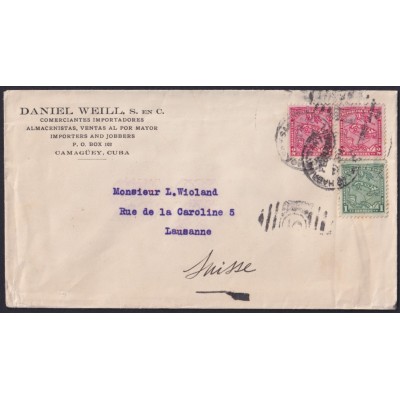 1914-H-121 CUBA REPUBLICA 1914 1-2c MAPITAS RAILROAD POSTMARK TO SWITZERLAND.