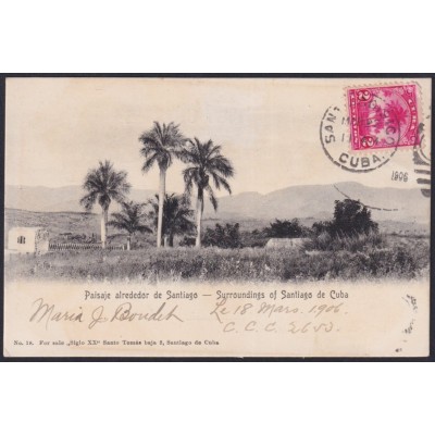 TMA-760 CUBA 1906 2c TCV MAXIM CARD PALM SANTIAGO DE CUBA TO FRANCE.