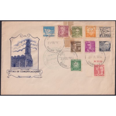 1954-FDC-102 CUBA REPUBLICA REG FDC 1954 RETIRO DE COMUNICACIONES. GALLARDETE.