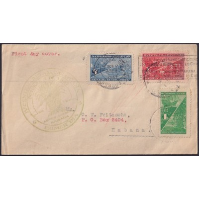 1937-FDC-151 CUBA REPUBLICA FDC 1937 CENTENARY OF SUGAR CANE FACTORY SHIP.