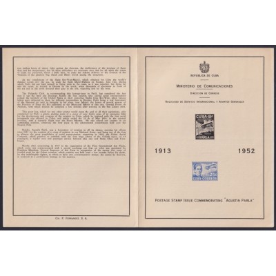PRP-400 CUBA FDC 1952 PROPAGANDA AGUSTIN PARLA ISSUE.