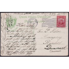 POS-1878 CUBA POSTCARD 1911 ZAPATEO DANCE & CUBAN FLAG TO DANMARK.