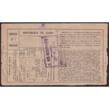 LOT-445 CUBA LOTTERY 1909. SORTEO Nº1. 10/ SEPT/ 1909. RARE.