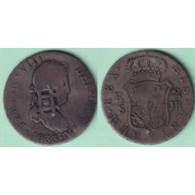 1841-MN-23 CUBA SPAIN 1841 2r FERNANDO VII 1833 SEVILLA COUNTERMARK OF TRINIDAD VIQUE.