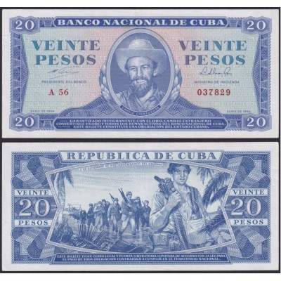 1964-BK-30 CUBA 20$ 1964 CAMILO CIENFUEGOS XF LIGERO DOBLEZ CASI IMPERCEPTIBLE AL CENTRO.