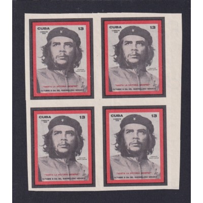 1967.70  CUBA 1967 IMPERFORATED PROOF ERNESTO CHE GUEVARA FIRST STAMP. BLOCK 4 NO GUM, RARE.