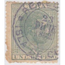 1884-63 CUBA SPAIN. 1c WITH POTAL MARK "RECREO", DATED 1882. UNCATALOGUED.