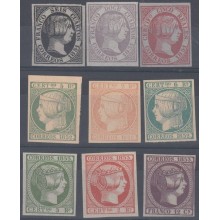 FAC-126 SPAIN ESPAÑA FACSIMILE SEGUI FORGERY ISABEL II 1851-53 LOT OF 9 DIFFERENT.