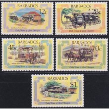 F-EX63851 BARBADOS MNH 1981 EARLY LOCAL TRANSPORT CARRIGAGE RAILROAD RAILWAYS TRAIN LOCOMOTIVES.