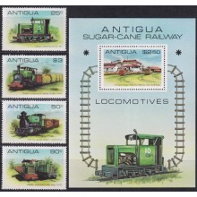 F-EX62848 ANTIGUA MNH 1981 RAILROAD RAILWAYS TRAIN FERROCARRIL LOCOMOTIVES.