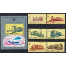 F-EX62875 SAUDI ARABIA RAS AL KHAIMA MNH 1971 JAPAN RAILROAD RAILWAYS FERROCARRIL LOCOMOTIVES.