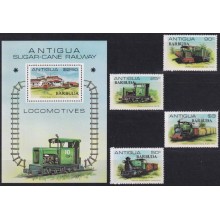 F-EX62849 BARBUDA MNH 1981 SUGAR RAILROAD RAILWAYS TRAIN FERROCARRIL LOCOMOTIVES.