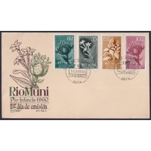 F-EX64134 RIO MUNI SPANISH COLONIES 1960 FDC PRO CHILDREN CACTUS FLOWER FLORES.