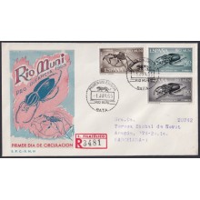 F-EX64135 RIO MUNI SPANISH COLONIES 1965 REG FDC PRO CHILDREN INSECTS BEETLE.