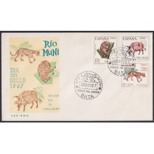 F-EX64138 RIO MUNI SPANISH COLONIES 1967 FDC STAMP DAY FAUNA PANGOLIN DEER.