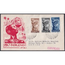 F-EX64123 SIDI IFNI MOROCCO 1952 FDC REG PRO CHILDREN WOMAN TO BARCELONA SPAIN.